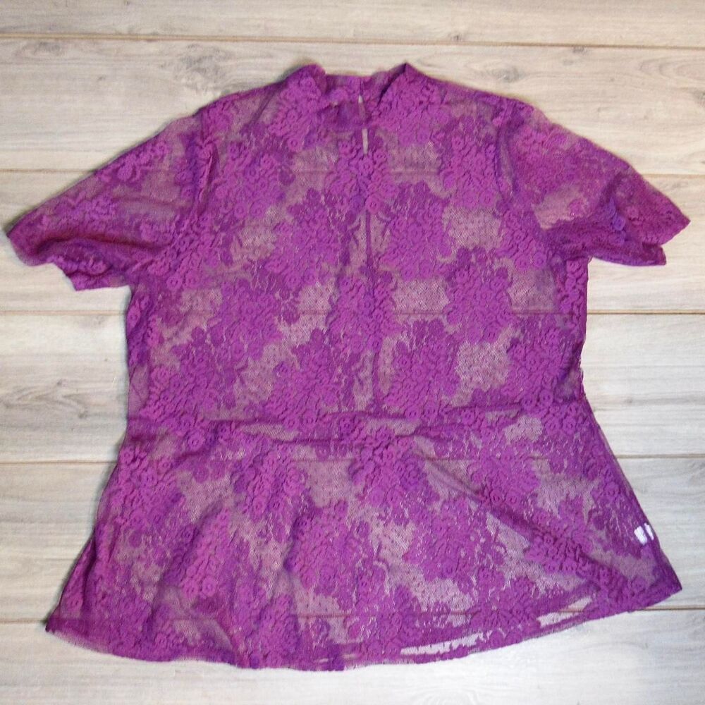 Purple lace blouse with floral pattern, size 14 - Picture 4 of 5
